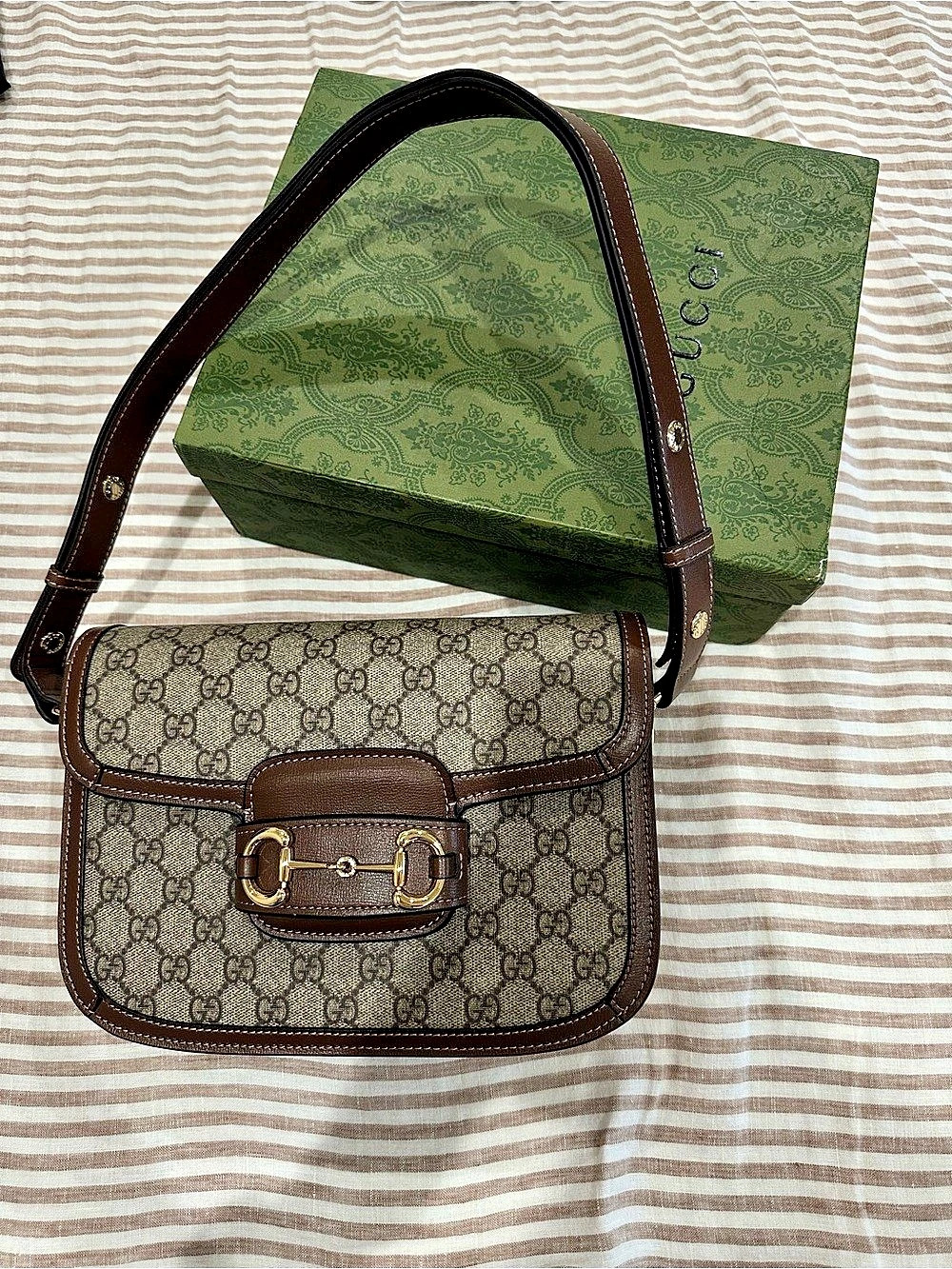 Gucci Horsebit 1955 Small Shoulder Bag Brown & Green